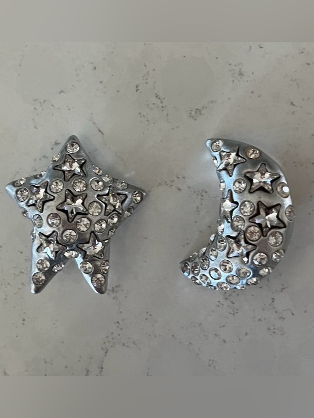 Silver Star and Moon Earrings with Crystal Accents